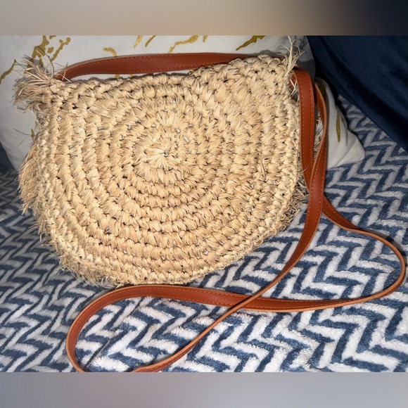 Straw Fringe Half Moon Crossbody - Picture 3 of 7